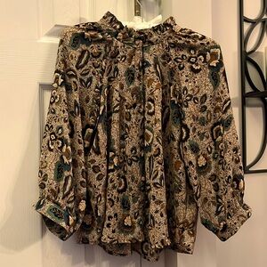 EVEREVE Brown/green paisley blouse. Size XS